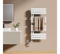 EMKE Scaldasalviette Elettrico con Termostato 1041x500 mm, 600W Bianco, Scaldasalviette a Basso Consumo, Resistenza Riscaldante con Timer, Termoarredo Bagno, Scaldasalviette Elettrico Bagno