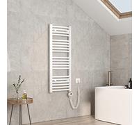 EMKE Scaldasalviette elettrico con termostato, 1200 x 400 mm, curvo, bianco, scaldasalviette con barra riscaldante da 500 W