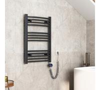 EMKE Scaldasalviette elettrico con termostato, 75 x 50 cm, scaldasalviette con timer, colore antracite, 300 W