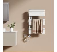 EMKE Scaldasalviette Elettrico con Termostato 762x500 mm, 400W Bianco, Scaldasalviette a Basso Consumo, Resistenza Riscaldante con Timer, Termoarredo Bagno, Scaldasalviette Elettrico Bagno