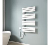 EMKE Scaldasalviette elettrico da bagno, 1041 x 600 mm, con termostato, scaldasalviette elettrico, scaldasalviette con barra riscaldante, colore bianco, 600 W