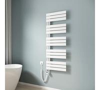 EMKE Scaldasalviette elettrico da bagno, 1320 x 500 mm, scaldasalviette elettrico con termostato, scaldasalviette elettrico, scaldasalviette con barra riscaldante, bianco, 800 W