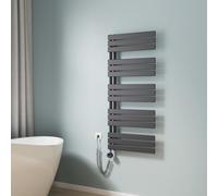 EMKE Scaldasalviette elettrico da bagno, 1320 x 600 mm, scaldasalviette elettrico con termostato, scaldasalviette elettrico, scaldasalviette con barra riscaldante antracite, 800 W