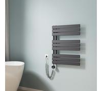 EMKE Scaldasalviette elettrico da bagno, 762 x 600 mm, con termostato, scaldasalviette elettrico, scaldasalviette con barra riscaldante, antracite, 400 W
