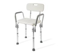 EMKE Sedia da doccia con schienale e braccioli, sgabello da bagno regolabile in altezza, con telaio in alluminio e piedini antiscivolo, sedile per doccia bianco, montaggio rapido