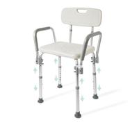 EMKE Sgabello da doccia per anziani, con braccioli e schienale, antiscivolo, regolabile in altezza, per doccia, vasca da bagno, portata 135 kg