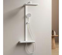 EMKE Sistema doccia con termostato, 36 x 24 cm, doccia a pioggia con rubinetto, set doccia con ripiano in vetro da 40 cm e doccetta (4 tipi di getti), regolabile in altezza, set completo con doccia a