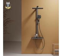 EMKE Sistema doccia con termostato, set doccia con 36 x 24 cm, doccia a pioggia e 4 tipi di getto a mano, quantità d'acqua regolabile, sistema doccia a pioggia con rubinetto, certificazione KTW