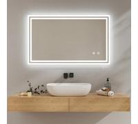 EMKE Specchio Bagno con Illuminazione 100x60 cm, Anti-appannamento, Interruttore Touch, Specchio Bagno Bianco Freddo Dimmerabile, Funzione Memoria, Spegnimento Automatico dopo 3 ore, Specchio LED