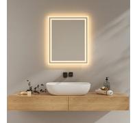 EMKE Specchio Bagno con Illuminazione, 50x60 cm, Anti-appannamento, 2 temperature di colore (bianco caldo/bianco freddo), Interruttore a bilanciere, orizzontale/verticale, specchio a LED, IP44