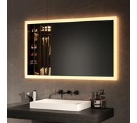 EMKE Specchio Bagno con Luce 100x60 cm con Interruttore a Pulsante, Antiappannamento,Due Colori di Luce Bianco Freddo/Caldo,Specchio Bagno LED