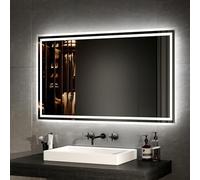 EMKE Specchio Bagno con Luce 100x60 cm con Interruttore a Pulsante, Antiappannamento, Specchio Bagno LED,Luce Bianca Fredda/Calda,Specchio da bagno