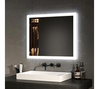 EMKE Specchio Bagno con Luce 50x60 cm con Interruttore a Pulsante, Antiappannamento,Due Colori di Luce Bianco Freddo/Caldo,Specchio Bagno LED