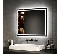 EMKE Specchio Bagno con Luce 50x60 cm con Interruttore a Pulsante, Antiappannamento, Specchio Bagno LED,Luce Bianca Fredda/Calda,Specchio da bagno