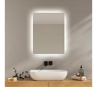 EMKE Specchio Bagno con Luce 60x45 cm, Specchio LED Antiappannamento e 2 Colori di Luce (Bianco Caldo/Bianco Freddo), Interruttore Touch, Installazione Orizzontale/Verticale,Specchio Bagno
