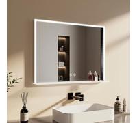 EMKE Specchio Bagno con Luce 60x80 cm, con Mensola, Specchio con Antiappannamento, Luce Bianca Fredda 6500K Dimmerabile, Touch, con Memoria,Specchio LED bagno,Facile da installare
