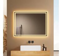 EMKE Specchio bagno con luce, 60x80cm, Interruttore Meccanico,Pulsante Anti-Appannamento Indipendente,3000K/6500K,Installazione Orizzontale/Verticale,Specchio bagno led