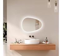 EMKE Specchio da Bagno con Illuminazione, Specchio LED Asimmetrico, Interruttore Touch, 3 Colori di Luce Regolabili, Specchio Antiappannamento, Risparmio Energetico,60 x 45 cm