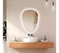 EMKE Specchio da Bagno con Illuminazione, Specchio LED Asimmetrico, Interruttore Touch, 3 Colori di Luce Regolabili, Specchio Antiappannamento, Risparmio Energetico,80 x 60 cm