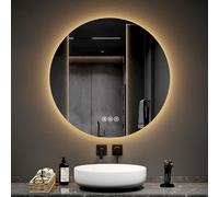 EMKE Specchio Bagno con Luce Rotondo 80 cm, Antiappannamento, Interruttore Tattile, Specchio Bagno,Luce Bianco caldo/Bianco freddo/Neutro,Memoria,Specchio con Led
