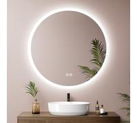EMKE Specchio Bagno con Luce Rotondo, 80 cm,Specchio con Led Dimmerabile con 3 Colori di Illuminazione, Anti-appannamento, Interruttore Touch, Specchio Bagno
