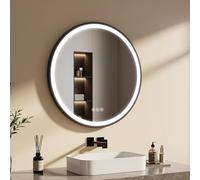 EMKE Specchio bagno rotondo 80 cm, 3 colori di luce,cornice nera | specchio rotondo con interruttore tattile e funzione antiappannamento,specchio tondo bagno e tracolla regolabile