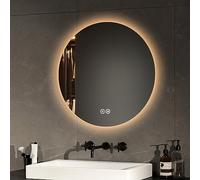 EMKE Specchio Bagno Rotondo con Luce-50 cm, 3 Colori di Luce (Bianco Caldo/Neutro/Freddo), Dimmerabile, Interruttore Touch, Funzione Memoria,Specchio Bagno LED