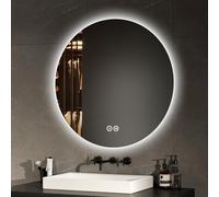 EMKE Specchio Bagno Rotondo con Luce-70 cm, 3 Colori di Luce (Bianco Caldo/Neutro/Freddo), Dimmerabile, Interruttore Touch, Funzione Memoria,Specchio Bagno LED