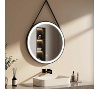 EMKE Specchio Bagno Rotondo con Luce 70 cm, Specchio Bagno LED Cornice Nera con Interruttore Tattile Luce Bianca Fredda 6500K (Tipo 3)