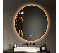 EMKE Specchio Bagno Rotondo con Luce-80 cm, 3 Colori di Luce (Bianco Caldo/Neutro/Freddo), Dimmerabile, Interruttore Touch, Funzione Memoria,Specchio Bagno LED