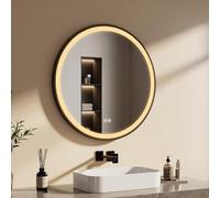 EMKE Specchio Bagno Rotondo con Luce 80 cm, Specchio Bagno LED con Interruttore Tattile Luce Bianca Fredda 6500K / Luce Calda 3000K / Luce Neutra 4000K (Tipo 3)