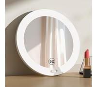 EMKE Specchio con ingrandimento a LED, specchio compatto con luci, specchio ingranditore 5X con ventosa, specchio cosmetico da doccia, specchio portatile per trucco per viaggi, trucco, rasatura