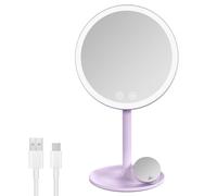EMKE Specchio cosmetico con illuminazione, specchio da tavolo ricaricabile, ingrandimento 1/3x, interruttore touch e funzione memoria, spegnimento automatico (viola)