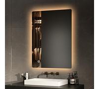 EMKE Specchio da Bagno 80x60 cm, Specchio da Bagno con Illuminazione, Interruttore Tattile, 3 Colori di Luce, Funzione Memoria, Montaggio Orizzontale e Verticale