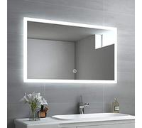 EMKE Specchio da bagno a LED, 100 x 60 cm, con illuminazione, bianco freddo, specchio da parete con interruttore touch, IP44, a risparmio energetico