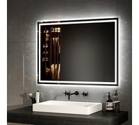 EMKE Specchio da bagno a LED, 80 x 60 cm, specchio da parete con illuminazione, luce bianca calda e luce bianca fredda, specchio da bagno con pulsante anti-appannamento