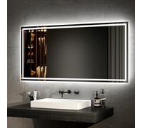 EMKE Specchio da bagno a LED con illuminazione, 120 x 60 cm, luce bianca calda e luce bianca fredda, con pulsante
