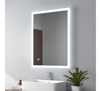 EMKE Specchio da bagno a LED con illuminazione, 80 x 60 cm, bianco freddo, specchio da parete con interruttore touch + antiappannamento, IP44, a risparmio energetico