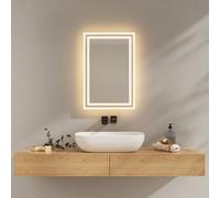 EMKE Specchio da Bagno con Illuminazione, 40x60 cm, Antiappannamento, 2 Temperature di Colore (Bianco Caldo/Bianco Freddo), Interruttore a Bascula, Orizzontale/Verticale, Specchio LED, IP44