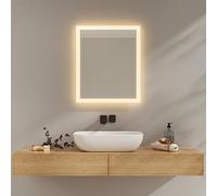 EMKE Specchio da bagno con illuminazione 50 x 60 cm, 3000 K/6500 K, specchio fendinebbia con interruttore a bilanciere, IP44, specchio da parete economico