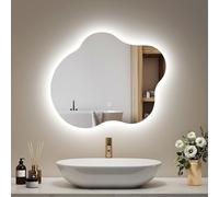 EMKE Specchio da bagno con illuminazione, 50 x 60 cm, Anti-Appannamento, Specchio LED asimmetrico con tasto touch, 3 colori di luce regolabili, Risparmio energetico LED, Funzione memoria