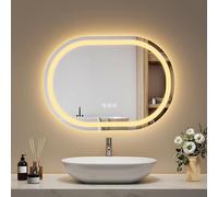 EMKE Specchio da bagno con illuminazione 50x70 cm, Anti-Appannamento, Specchio LED Ovale con 3 colori di luce regolabili, Funzione memoria, risparmio energetico, Specchio da bagno