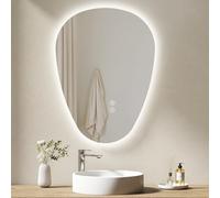EMKE Specchio da bagno con illuminazione, 60 x 45 cm, specchio LED asimmetrico, interruttore tattile, 3 colori di luce regolabili, specchio anti-appannamento