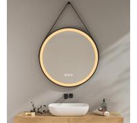 EMKE Specchio da bagno con illuminazione, 80 cm, rotondo, con 3 colori di luce, dimmerabile, anti-appannamento, funzione di memoria, touch, spegnimento automatico, 3 ore, a risparmio energetico