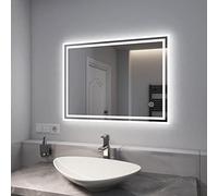 EMKE Specchio da bagno con illuminazione, 80 x 60 cm, luce bianca fredda, specchio da bagno con interruttore touch, IP44 a risparmio energetico