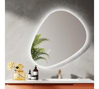 EMKE Specchio da bagno con illuminazione, 80 x 60 cm, specchio LED asimmetrico, interruttore tattile, 3 colori di luce regolabili, specchio anti-appannamento