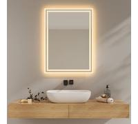 EMKE Specchio da bagno con illuminazione, 80 x 60 cm, specchio LED bagno, luce bianca calda 3000 K specchio da parete con illuminazione, orizzontale/verticale, IP44 economico in energia