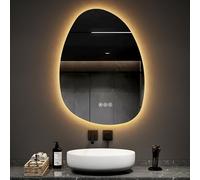 EMKE Specchio da Bagno con Illuminazione Asimmetrica - 75 x 55 cm - Anti-Appannamento, Specchio LED, 3 Colori di Luce Regolabili, Interruttore Tattile, Funzione Memoria