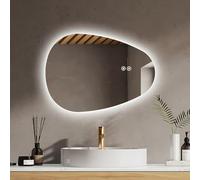 EMKE Specchio da bagno con illuminazione, asimmetrico, 60 x 45 cm, con interruttore touch, 3 colori di luce dimmerabili, antiappannamento, IP44, a risparmio energetico