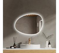 EMKE Specchio da bagno con illuminazione, asimmetrico LED con illuminazione, 65 x 45 cm, interruttore touch, 3 colori di luce, dimmerabile, senza appannamento, IP44, risparmio energetico